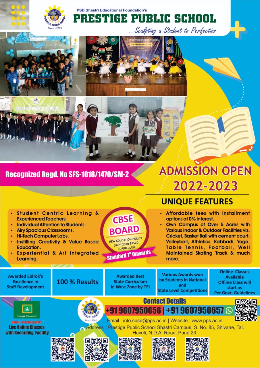 Admissions Open 2022- 2023 CBSE Board - PPS Pune